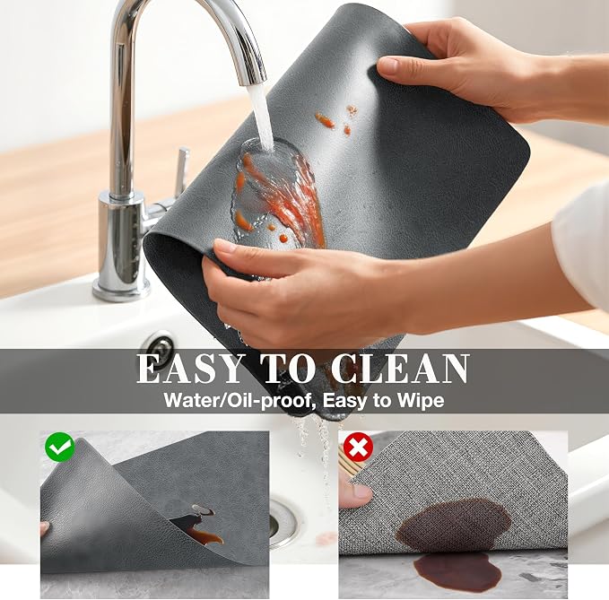Roxifina Faux Leather Placemats Set of 8 - Vinyl Placemats Wipeable Waterproof Oil-Proof PU Place Mats Heat Resistant Reversible Table Mats for Dining, Kitchen, Outdoor, 12 x 17 Inch (Gray)
