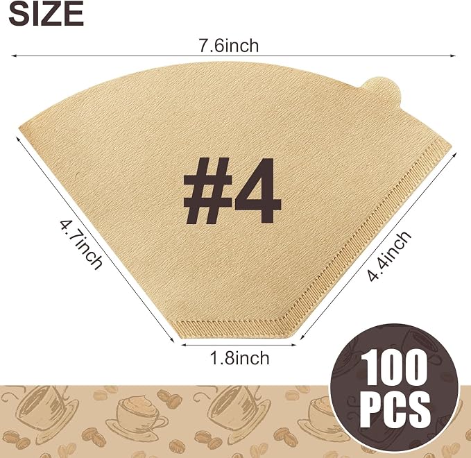 100 Count #4 Cone Coffee Filters 8-12 Cup Compatible with Ninja Maker | Unbleached, Disposable, Natural Wood Pulp Coffee Filters Compatible with Ninja, Pour Over and Drip Coffee Maker