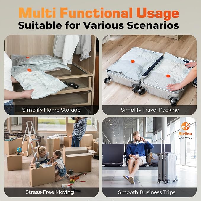 ETENWOLF 20 Combo Vacuum Storage Bags for Travel with Wireless Pump | Vacuum Seal Bags for Clothing Travel, Compression Packing Bags for Clothes and Blankets, Space Saver Bags in Carry-On Sizes