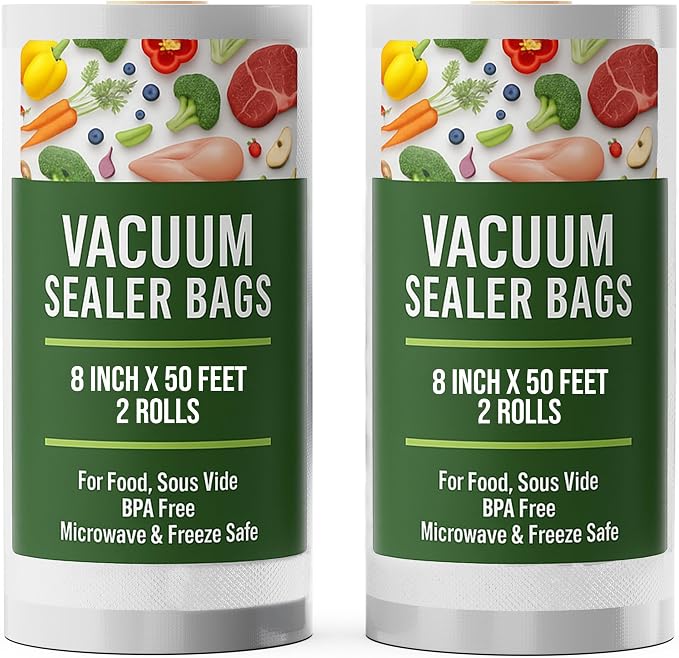 Vacuum Sealer Bags Food Saver Bags Rolls Vac Seal Sous Vide 8 Inch 8x50 2Pk | Houseables Vacuum Sealer Rolls, Food Storage, Freezer, Sealing, Machine, Cooking, Air Sealable, BPA Free, Heavy Duty