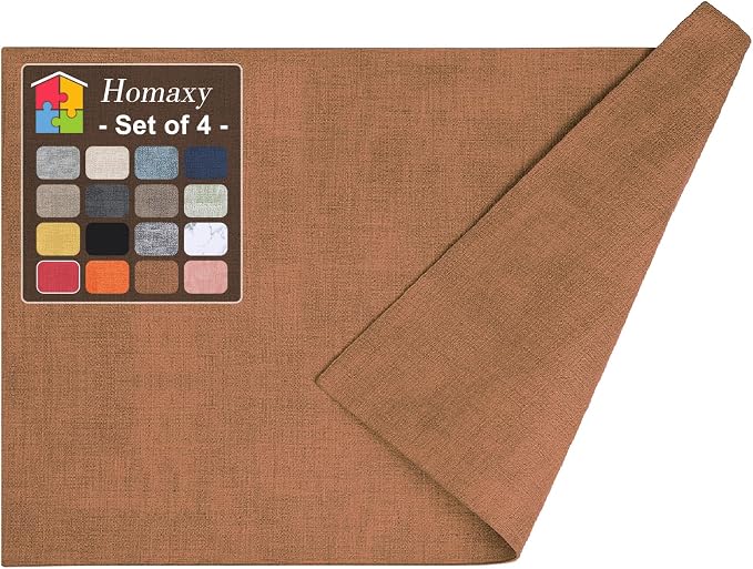 Homaxy PU Faux Leather Placemats for Dining Table, Set of 4, Brown | Waterproof Wipeable Washable Table Mats, Easy to Clean Anti-Slip Place Mats, 11.8" x 17"