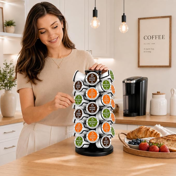 Coffee Pod Holder for 40 Pods, K Cup Holder Organizer with Weighted Base | Heavy-Duty Steel,Smooth & Quiet 360°Rotation,Easy Access,No Assembly Required,Space-Saving for Coffee Stations & Countertops