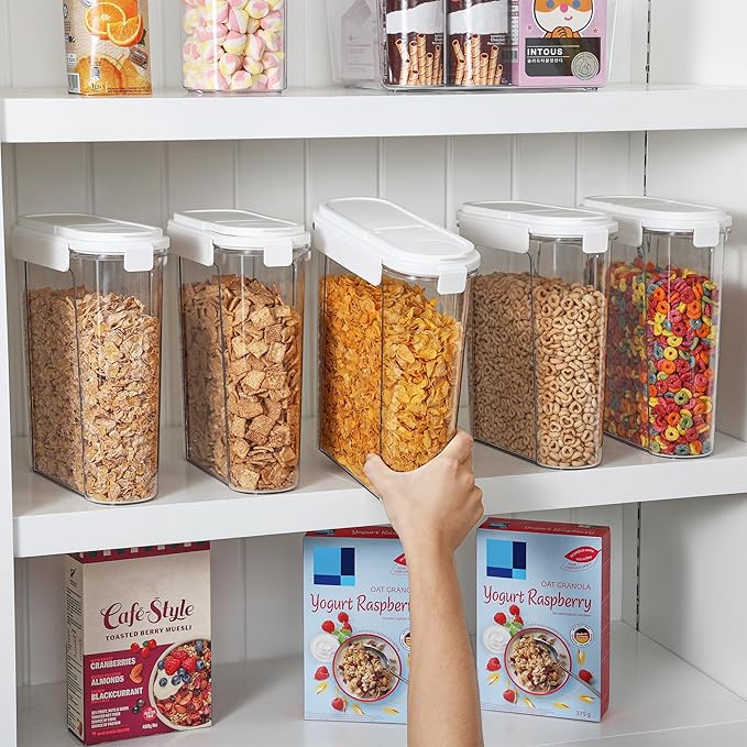 Vtopmart Cereal Containers Set, 3 PCS, 135.2oz/4L | Airtight Food Storage Container, Flip-Top Lids, Plastic Organizer Dispenser, Kitchen, Pantry Organization