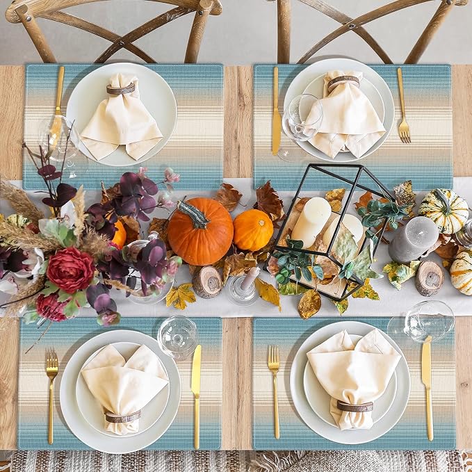 Emvency Farmhouse Placemats Set of 4, 12x18 Inch, Boho Coastal | Western Striped Art Painting Table Mats for Outdoor Home Party Kitchen Dining Decoration