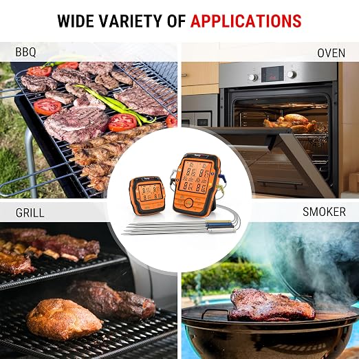 TempPro TempSync 1000FT Wireless Meat Thermometer for Grill with 4 Probes | RF Technology, Alarms, Large Digital Backlit Display, Stainless Steel Probe, Smoker, BBQ, Grill Cooking Gift