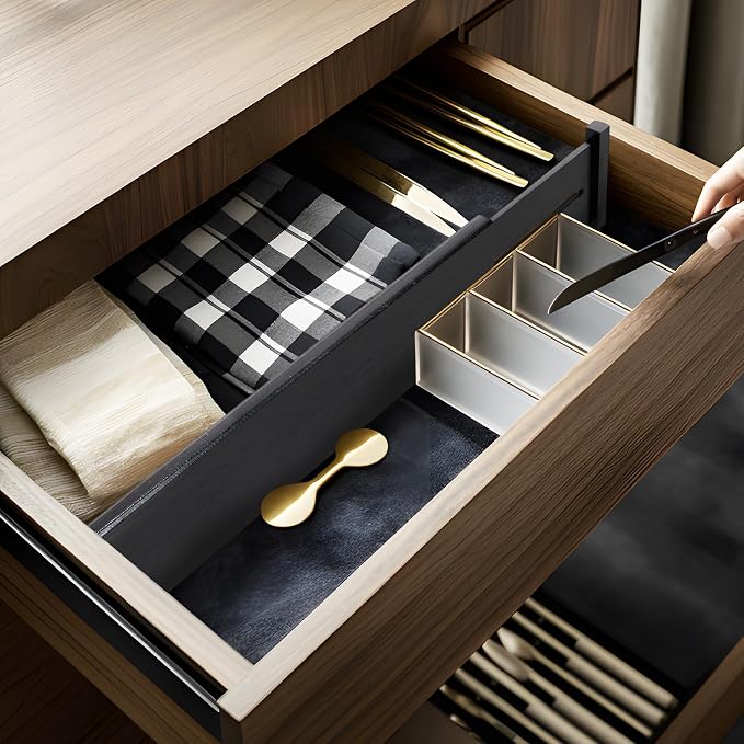 Utoplike Bamboo Drawer Dividers Large, 4" High Kitchen Drawers Organizers | For Utensils, Clothing，Spring Loaded, Works in Bathroom, Dresser, Desk, 4 PCS, Black, Fit for 18.6" to 20.6" Inner Drawer