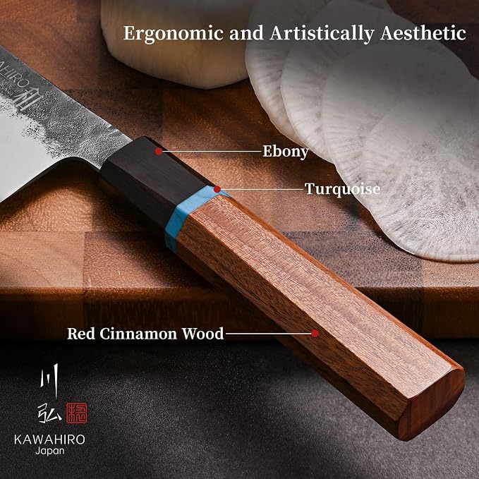 210mm Japanese Kiritsuke Chef Knife with Tri-Ply VG-10 Stainless Steel Blade, Ergonomic Handle Grip and Premium Wood Box, Cooking Gifts for Men Women