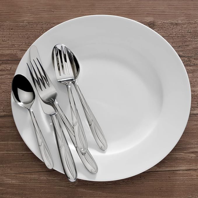 Mikasa Cocoa Blossom 65-Piece Flatware Set, Service for 12, 18/10 Stainless Steel Silverware with Teardrop Handles, Dishwasher Safe