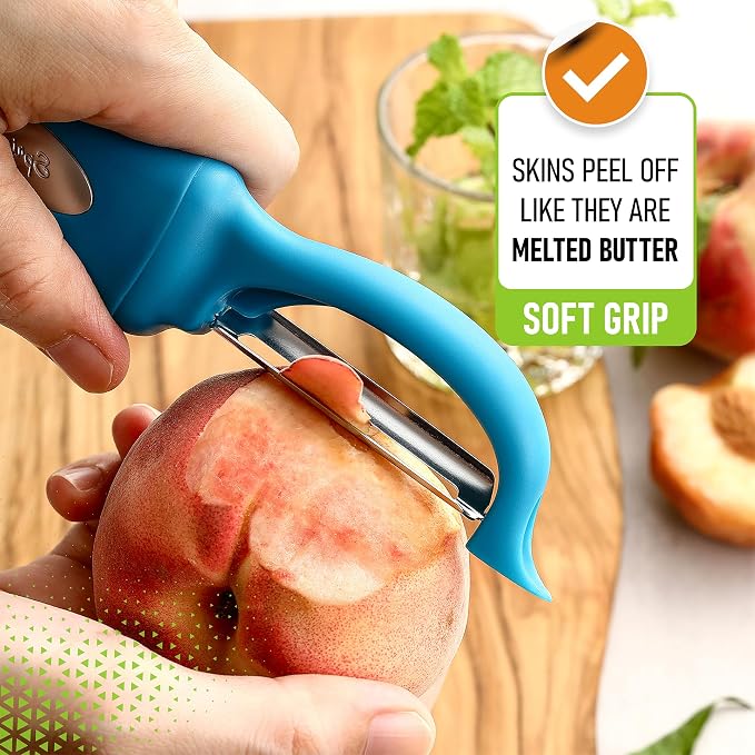 Spring Chef Swivel Vegetable Peeler for Kitchen w/Soft Grip Handle, Teal | Premium Potato Peeler w/ Ultra Sharp Stainless Steel Blades, Multifunctional Veggie Peeler for Apple, Carrot, Cucumber, Fruit