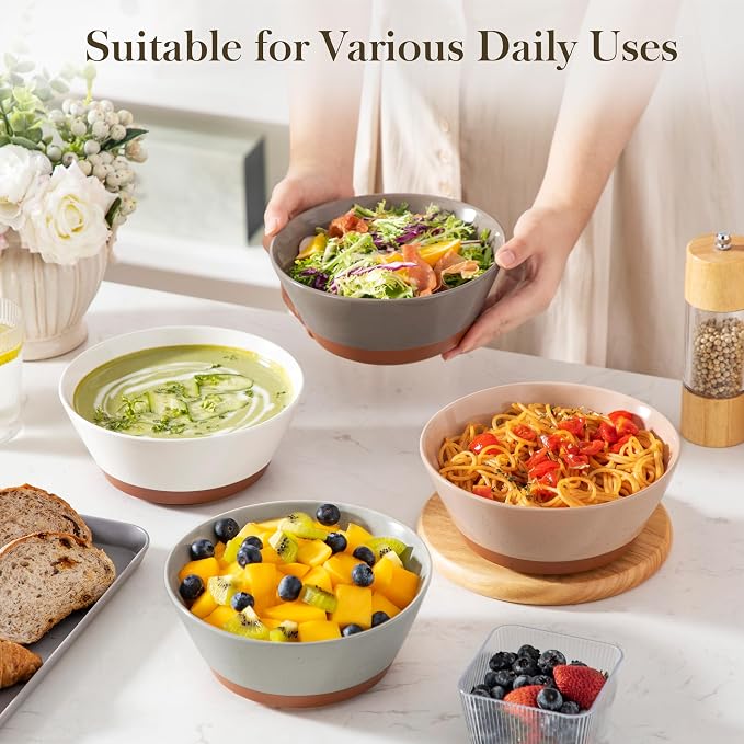 MALACASA Soup Bowls, Ceramic Salad Bowls Set of 4, 36oz Ceramic Bowls | Speckled Deep Bowls for Ramen, Cereal, Fruit and Pho, Microwave & Dishwasher Safe, Stackable, Multicolor, Series TARA