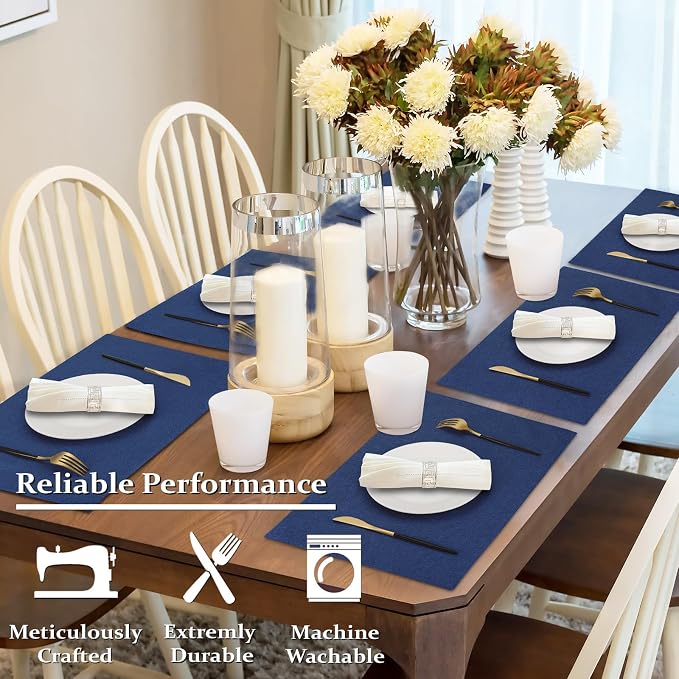 Cloth Placemats Set of 4, Cotton Linen Blend Place Mats, Navy Blue | Machine Washable, Double Layered, Heat Resistant, Fabric Dining Table Mats for Kitchen, Indoor & Outdoor, 13" x 19"