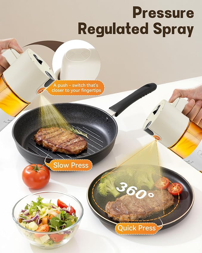Olive Oil Sprayer & Dispenser Bottle for Cooking 17oz Dark Glass Oil Mister | 2-in-1 Sprayer & Pourer, Leakproof, Fine mist, Light-Blocking, Wide Mouth for Easy Refill & Clean, 8 Oil Labels, Reusable