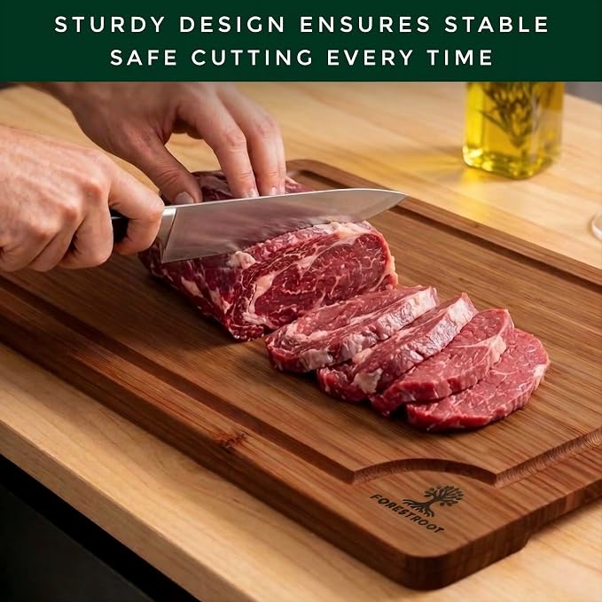 Bamboo Cutting Board for Kitchen, 3-Piece Carbonized Bamboo Chopping Board with Juice Groove, Side Handles, Bamboo Butcher Block Board for Meat, Vegetables & Fruits