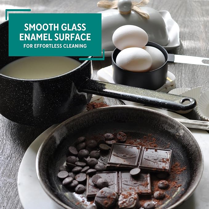 MIRRO 1.25 Qt Enamel Saucepan for Sauces, Black | Compact Size for Efficient Cooking, Smooth Glass Enamel Coating, Comfortable Extended Handle, Versatile for Sauces, Gravies