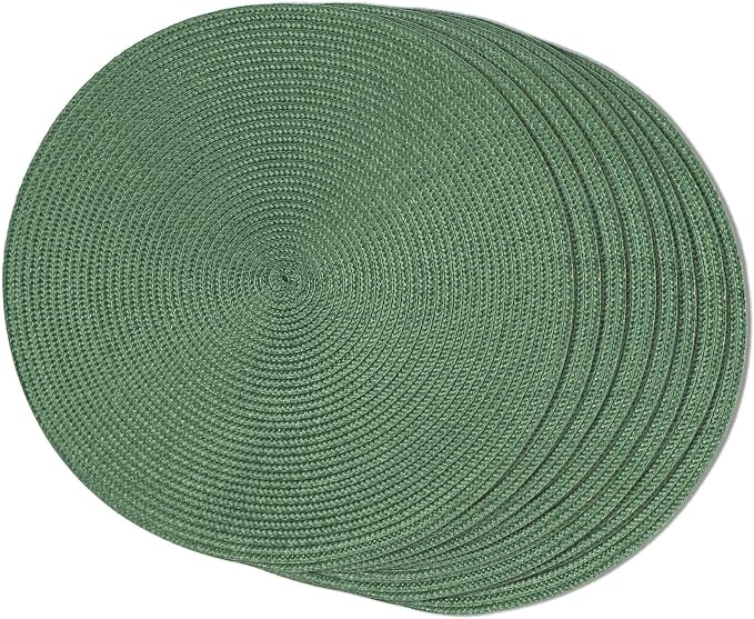 FunWheat Round Braided Placemats Set of 8 Place Mats for Dining Table Woven Washable Non-Slip Table Mats 15 Inch(Green,8pcs)