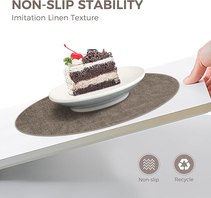 13" Round Placemats Set of 12, Reversible Faux Leather Wipeable Table Mats | 2mm Vinyl Heat Resistant Waterproof Oilproof Scratch Proof Non-Slip, Washable for Kitchen Dining Indoor Outdoor (Dark Coffee)
