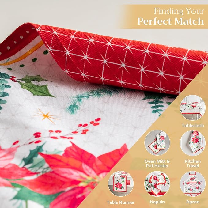 Maison d' Hermine Placemats Set of 4 Reusable 100% Cotton (13"x19") | Cloth Place Mats Washable Table Mats for Kitchen Dining Party Wedding Home Thanksgiving Christmas - Poinsettia Christmas