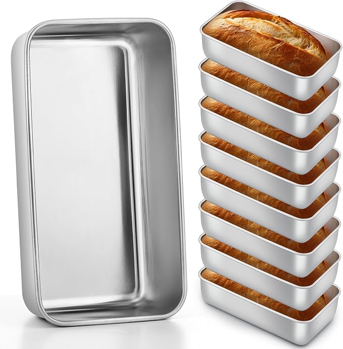 E-far Loaf Pan for Baking Bread, 9 x 5 Inch Stainless Steel Bread Pan, 8PCS | Non-Toxic Bread Tins for Homemade Banana Cake Meatloaf Brownies, Healthy & Easy Release, Dishwasher Safe
