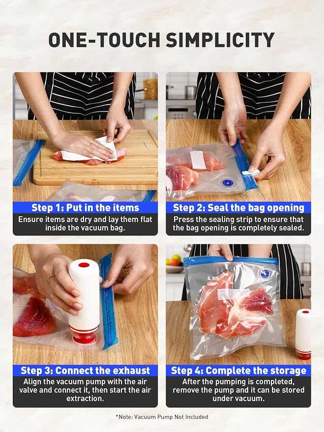30 Pcs Reusable Vacuum Sealer Bags for Food, 2 Size BPA-Free Vacuum Storage Bags with Sealing Clips & Leak-Proof Design for Sous Vide Cooking, Freezer, Microwave Heating