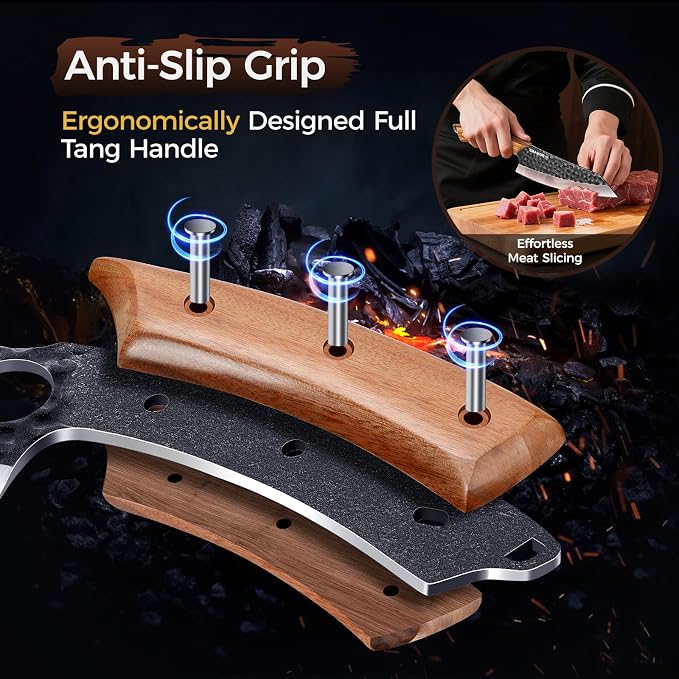 5PCS Butcher Knife Set, Hand Forged Kitchen Chef Knife Set Gift | Meat Cleaver Knife Viking Boning Knife for Home, Outdoor Camping, BBQ, High Carbon Steel Japanese Knives, Gift for Men Father
