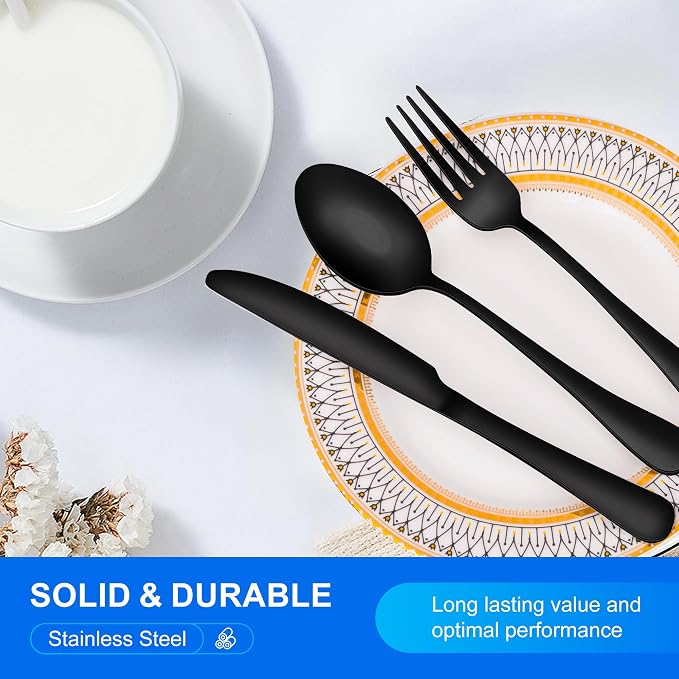 20-Piece Black Silverware Set for 4, Stainless Steel Flatware Set with Spoons Forks and Knives, Dishwasher Safe Cutlery Set for Home Kitchen Restaurant