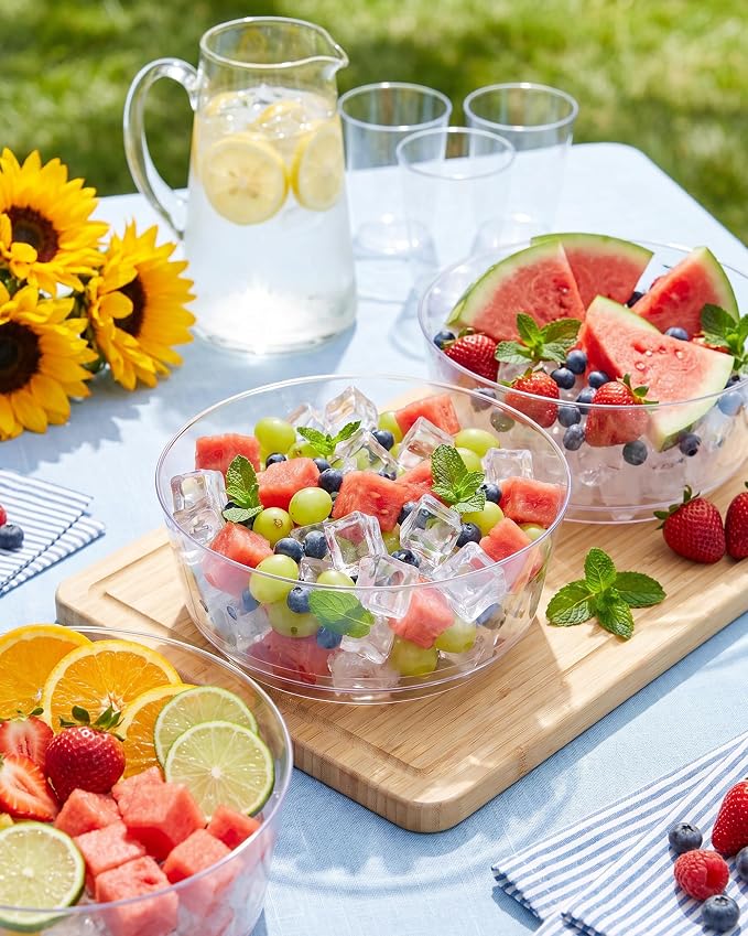 8 Pack Clear Serving Bowls for Buffet | 128oz Heavy Duty Disposable Plastic Bowls, Perfect for Party Snack, Salad, Candy & Bar Buffet
