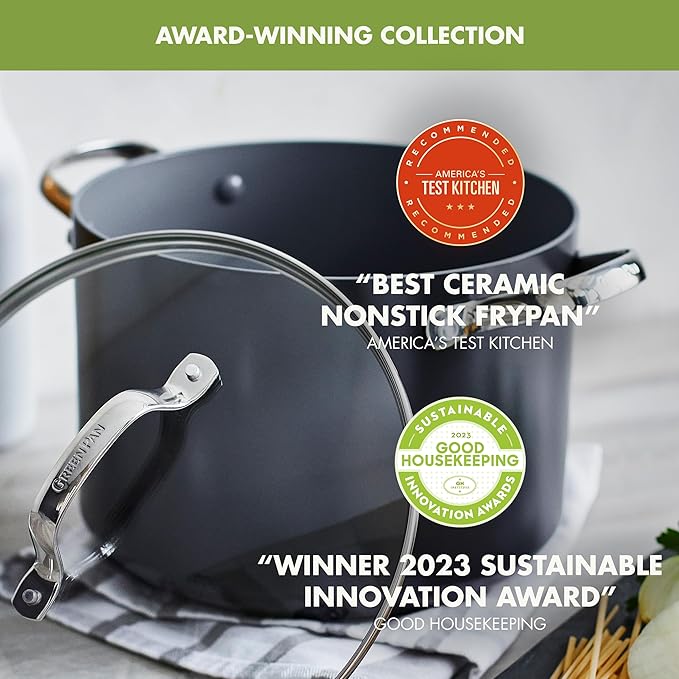 GreenPan Valencia Pro 8QT Ceramic Nonstick Stock Pot, Hard Anodized | PFAS-Free Nonstick, Induction Ready, Compatible with all Stovetops, Hard Anodized, Gray, Dishwasher Safe, Oven Safe to 600F