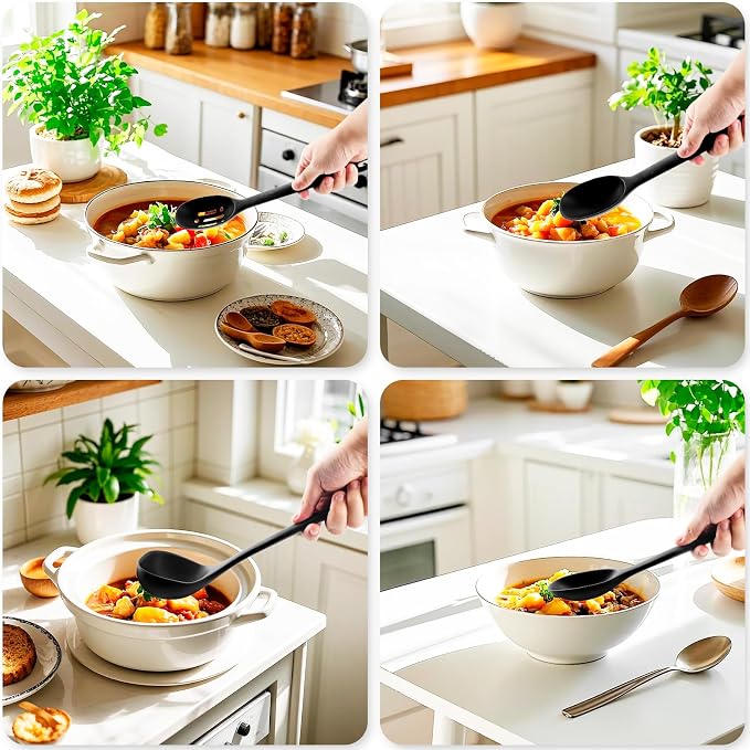 Silicone Kitchen Cooking Utensils Set: MOACC Heat Resistant 13inch Long Kitchen Gadgets, BPA Free Non Stick Rubber Cook Accessories For Food Prep, Frying, Serving, Basting (Black)