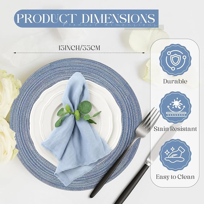 Geosar Disposable Paper Placemat Cotton Woven Look 13'',100 Pcs,Dusty Blue
