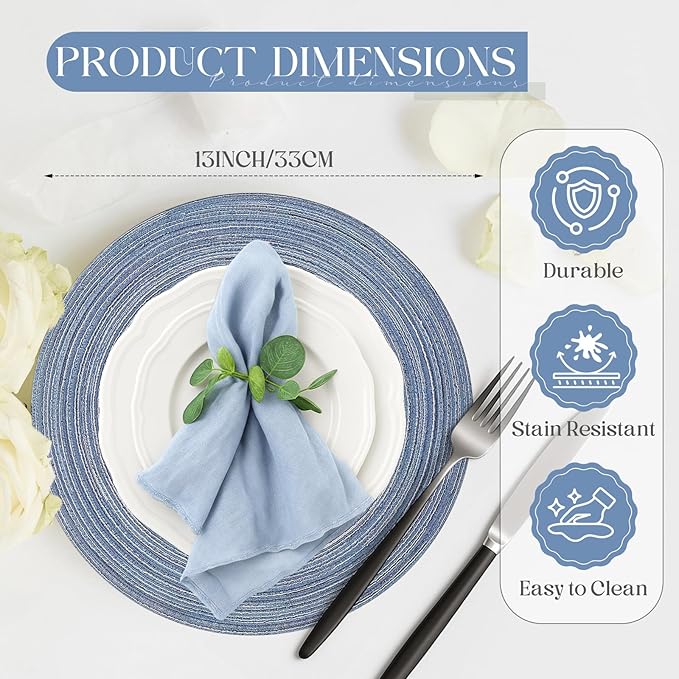 Geosar Disposable Paper Placemat Cotton Woven Look 13'',200 Pcs,Dusty Blue