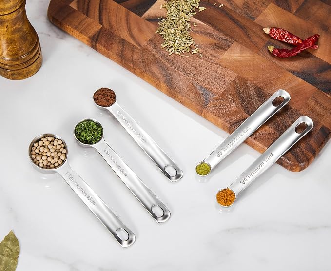 Premium 18/10 Measuring Set (Silver, Measuring Cups & Spoons) | 18/10 Stainless Steel; 10-Piece Nesting Set; Stackable; Upscale; Dishwasher Safe; Ideal for Baking and Cooking.