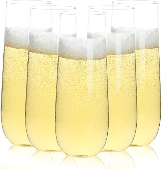 Bestluck 36 Pack 9 oz Clear Stemless Plastic Champagne Flutes | Clear Disposable Champagne Toasting Glasses, Shatterproof and BPA-Free Drinkware for Party & Graduation & Wedding