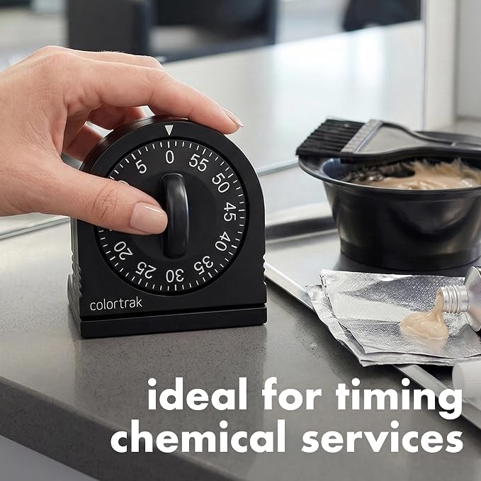 Colortrak 60 Minute Wind Up Timer, No Batteries Required, Black | Mechanical Visual Countdown for Salon Color Processing, Chemical Services, Tanning, Kitchen & Kids Activities