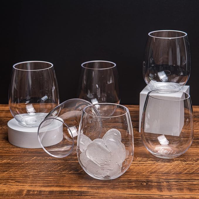 KOXIN-KARLU Classic 18-ounce Acrylic Stemless Wine Glasses, Unbreakable Mixed Drinkware Plastic Tumbler, set of 6 Clear