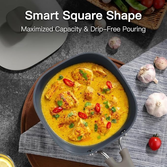 3QT Saucepan with Lid, Nonstick Ceramic Coating, PFAS & PFOA-Free, Induction Compatible, Dishwasher Safe, Stay-Cool Handles, Durable Scratch-Resistant Design