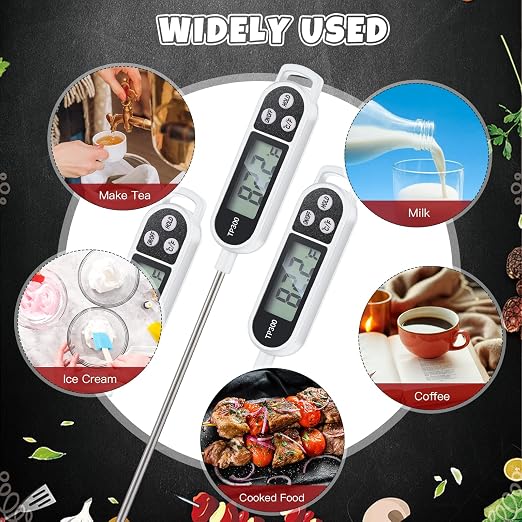 6 Pcs Instant Read Meat Thermometer with Long Probe 9.65 Inch Kitchen Cooking Food Candy Waterproof Digital Thermometer for BBQ Water Milk Yogurt Liquid Cooking(White)