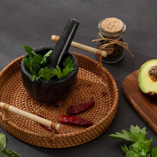 Marble Heavy Duty Mortar and Pestle Natural Marble Mortar and Pestle Set for Gourmet Cooking & Spice Grinding Make Fresh Guacamole, Salsa, Pesto, Stone Grinder Bowl, (7oz)