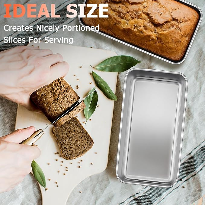 TeamFar Loaf Pans for Baking Bread, 9 x 5 Inch Stainless Steel Loaf Pans | Bread Pans Tins for Homemade Brownies, Healthy & Sturdy, Oven & Dishwasher Safe - Set of 2