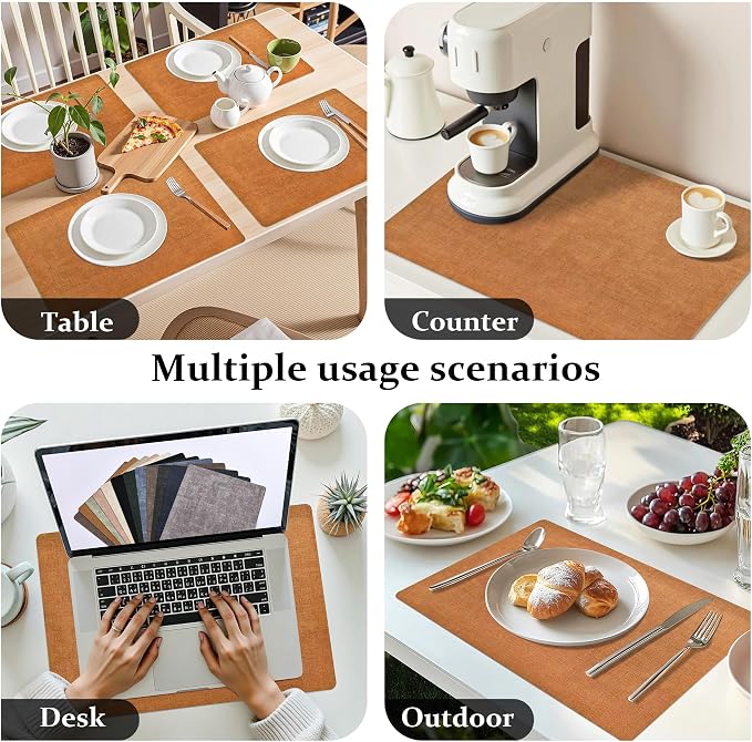 FROMHEART Faux Leather PU Placemats Set of 12 (Orange Grey,11.8" x 17") | Waterproof,Heat/Oil Stain-Resistant Table Mat–Reversible,Non-Slip,Easy to Clean Place Mats for Kitchen,Dining,Indoor/Outdoor