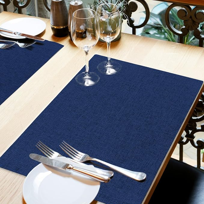 Cloth Placemats Set of 4, Cotton Linen Blend Place Mats, Navy Blue | Machine Washable, Double Layered, Heat Resistant, Fabric Dining Table Mats for Kitchen, Indoor & Outdoor, 13" x 19"