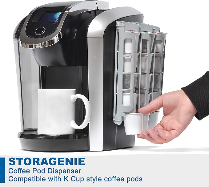 STORAGENIE Coffee Pod Holder for Keurig, Stores 10 Pods, Gray | Compatible with K-Cups, Vertical storage saves counter space, Ideal for small kitchens, RVs and dorms