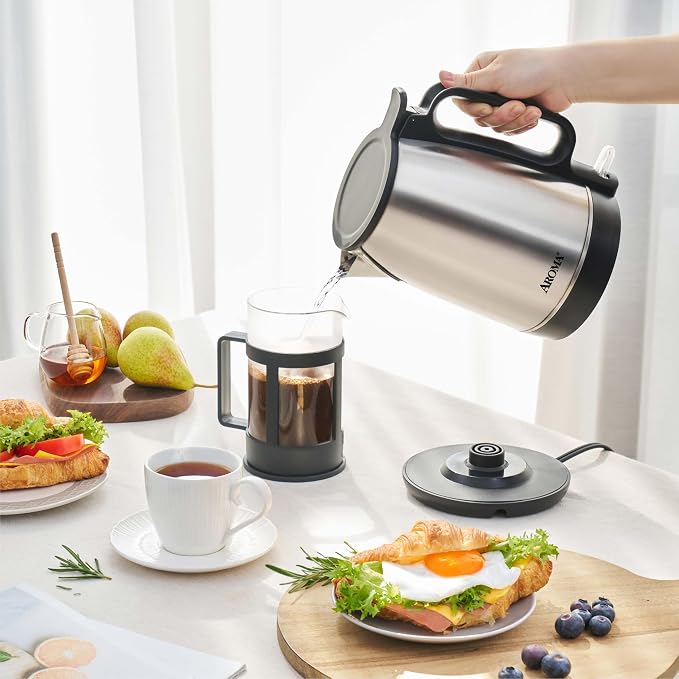 AROMA® 1.7-Liter Electric Kettle with Rapid Boil and Auto-Shut-Off in Stainless Steel (AWK-1401SB)