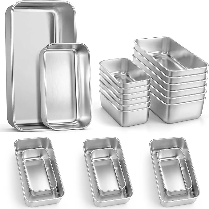 LIANYU Loaf Pan Set, 9x5Inch Bread Pans & 6.3x3.5Inch Mini Bread Baking Pan | 20 Pack Stainless Steel Bread Loaf Pans for Meatloaf Cake, Healthy & Non Toxic, Dishwasher Safe, 10 Medium Pan + 10 Small Pan