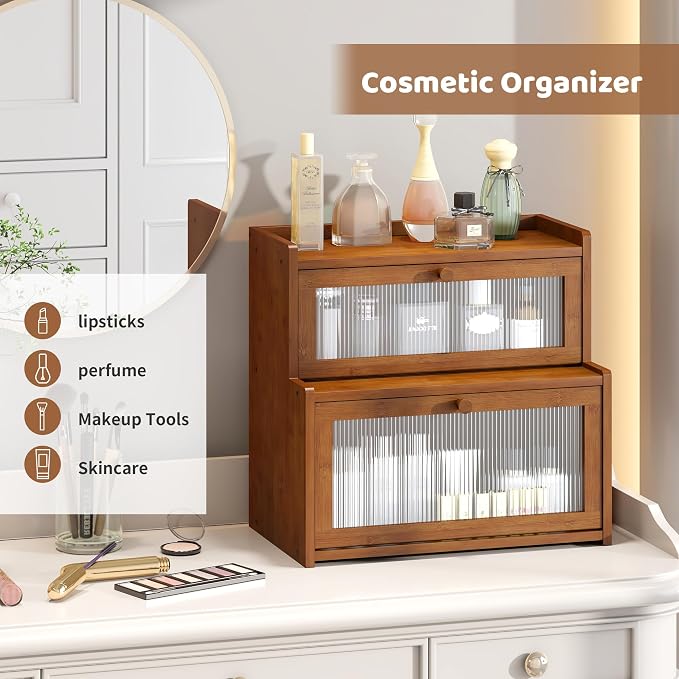 Bread Box for Kitchen Countertop Double Layer Large Corner Bread Box Capacity Bread Storage Bin Farmhouse Breadbox Container Organizer Cabinet Cupboard (Brown)