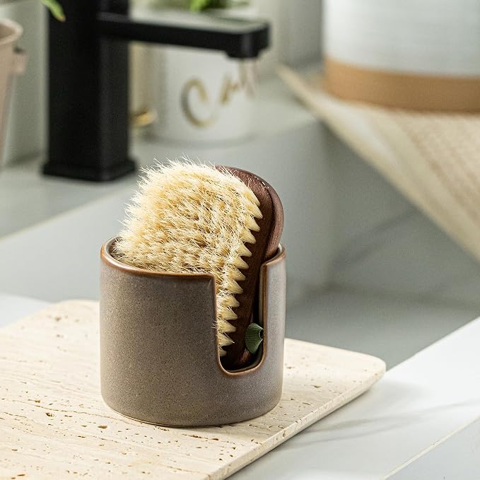 Zoeeker Ceramic Sponge Holder for Kitchen Sink, Dish Sponge Caddy Scrubby Caddy Drying Rack Kitchen Organizer for Countertop, Farmhouse Decor, Dark Agate Red