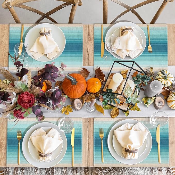 Emvency Farmhouse Placemats Set of 4, 12x18 Inch, Coastal Mexican | Striped Art Art Painting Table Mats for Outdoor Home Party Kitchen Dining Decoration
