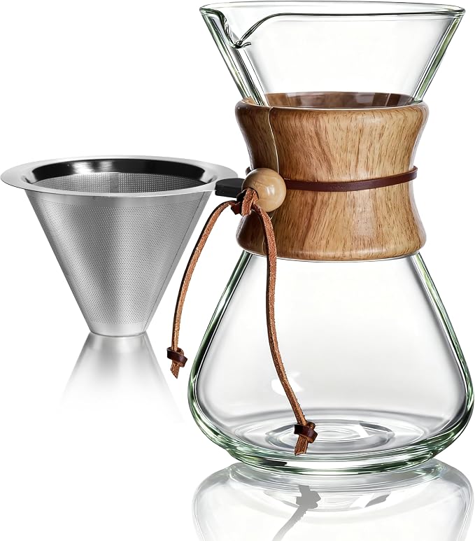 AGOGO Pour Over Coffee Maker Set, 28oz Slim Style, 304 Stainless Filter | Barista kit for home kitchen, Cafe, Camping & Office; 20oz-40oz Classic, Slim, Diamond styles; Includes brush & towel.