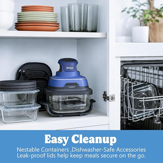 Ninja CRISPi 5-in-1 Portable Glass Air Fryer FN103CO Renewed Deco Bundle | Includes 6-cup, 2.5-qt and 4-qt glass containers, Deco knife set, cutting board, sharpener and unofficial recipe guide
