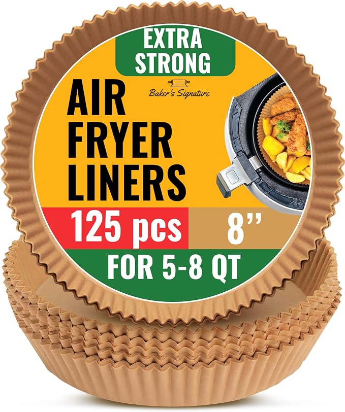 Air Fryer Liners for Ninja, 125 Pcs Round Disposable Airfryer Paper Liners | Non-Stick and Oil Proof for Easy Cleanup, Great for Oven, Pans & Baking – 8" for 5-8 qt Basket by Baker's Signature