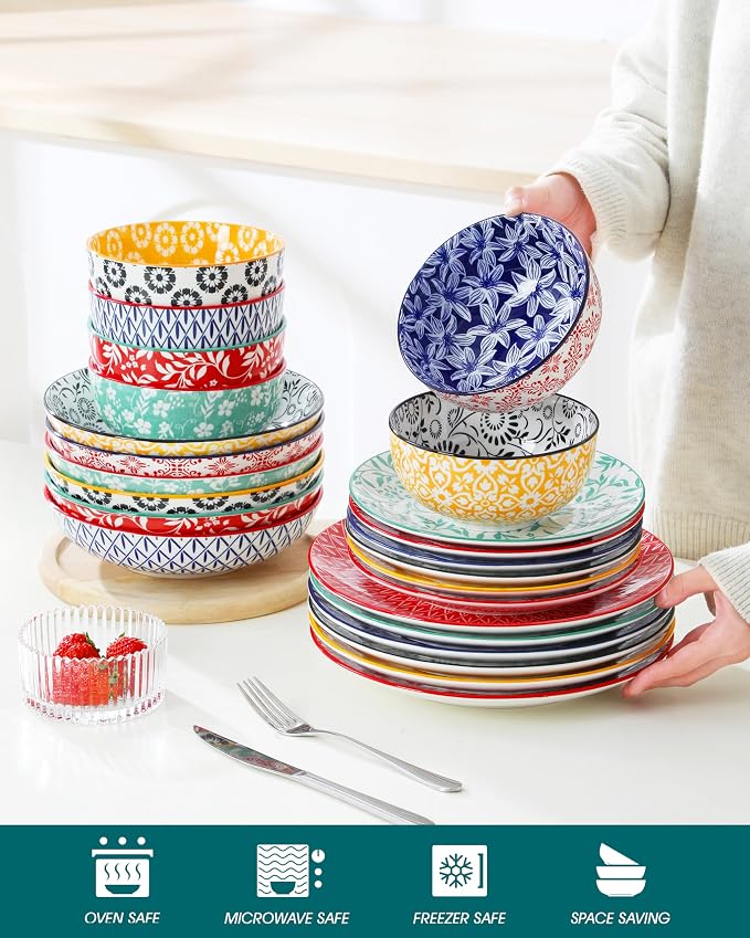 vancasso SELENE Plates and Bowls Set for 6, 24 Pieces Dinnerware Sets, Mircowave and Dishwasher Safe Dishes Set, Porcelain Muted Dinnerware